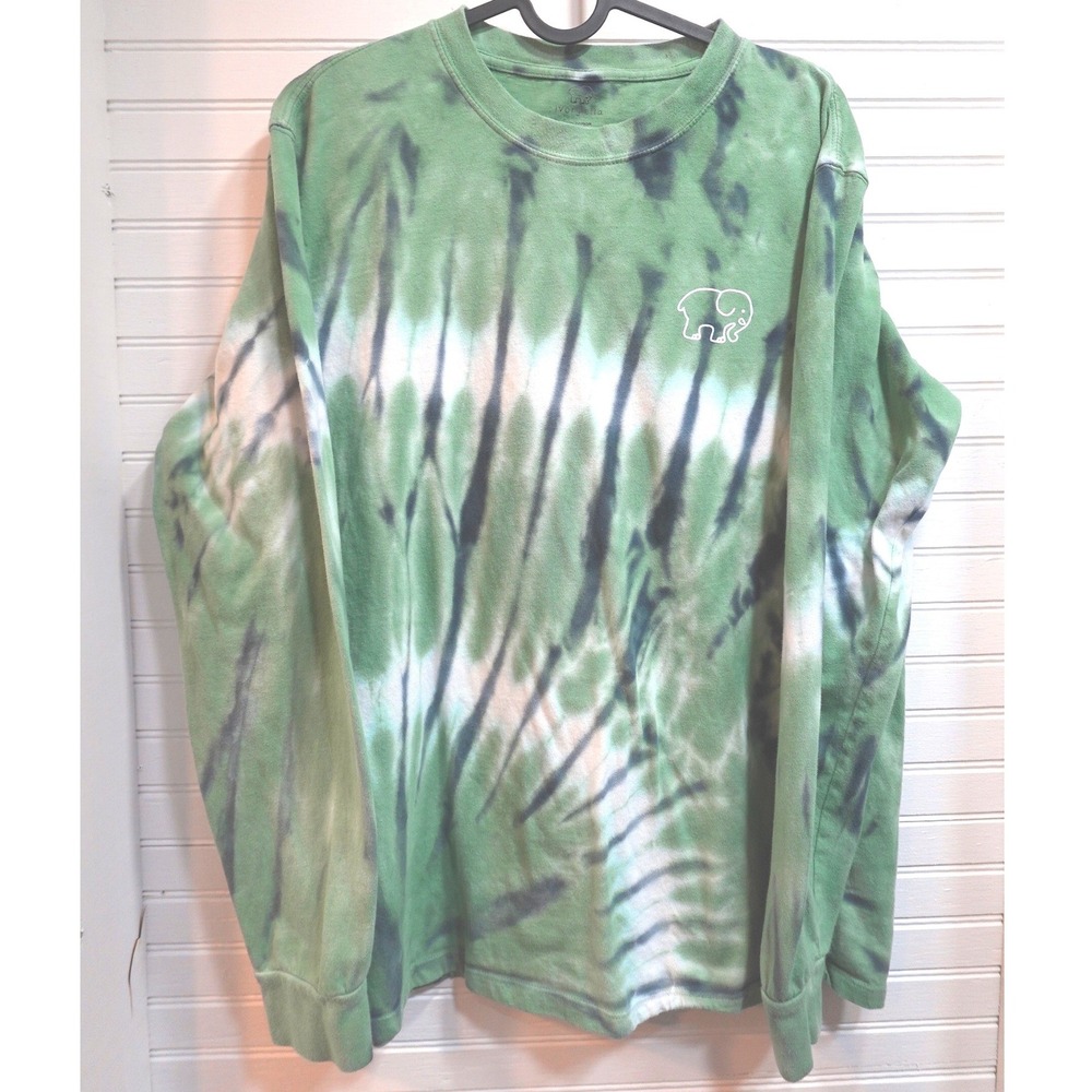 Ivory Ella Long Sleeve T-Shirt‎ Women's Size Medium Green Blue Tie-dye Tee